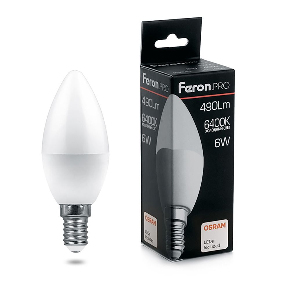 Лампа светодиодная Feron.PRO LB-1306 Свеча E14 6W 175-265V 6400K