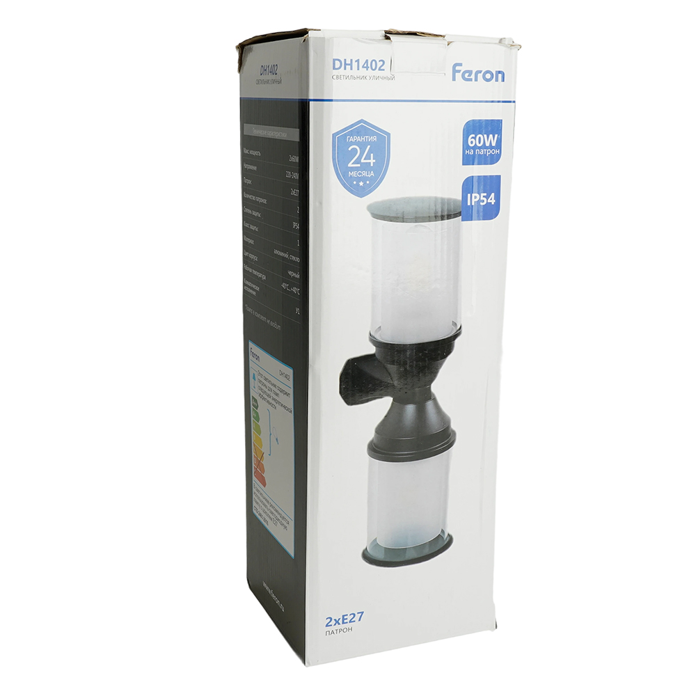 Светильник садово-парковый Feron DH1402, на стену, 2*E27 220-240V, черный