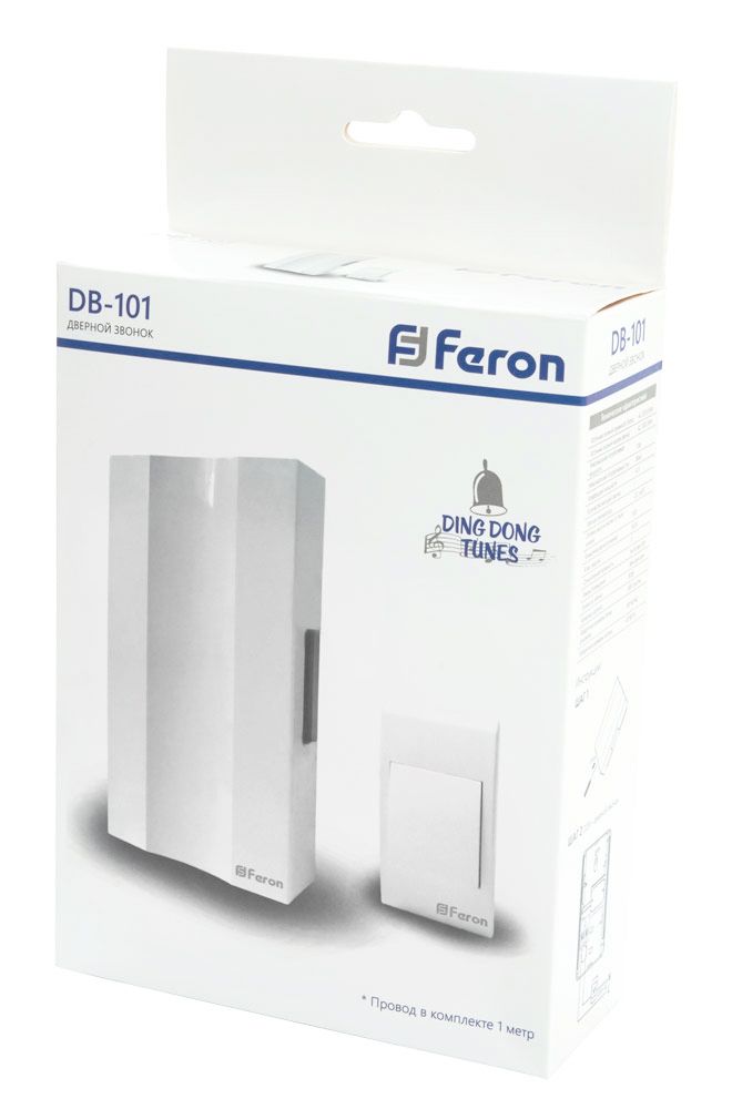 Звонок с кнопкой проводной Feron DB-101 электромеханический белый 230V 162х98х40мм