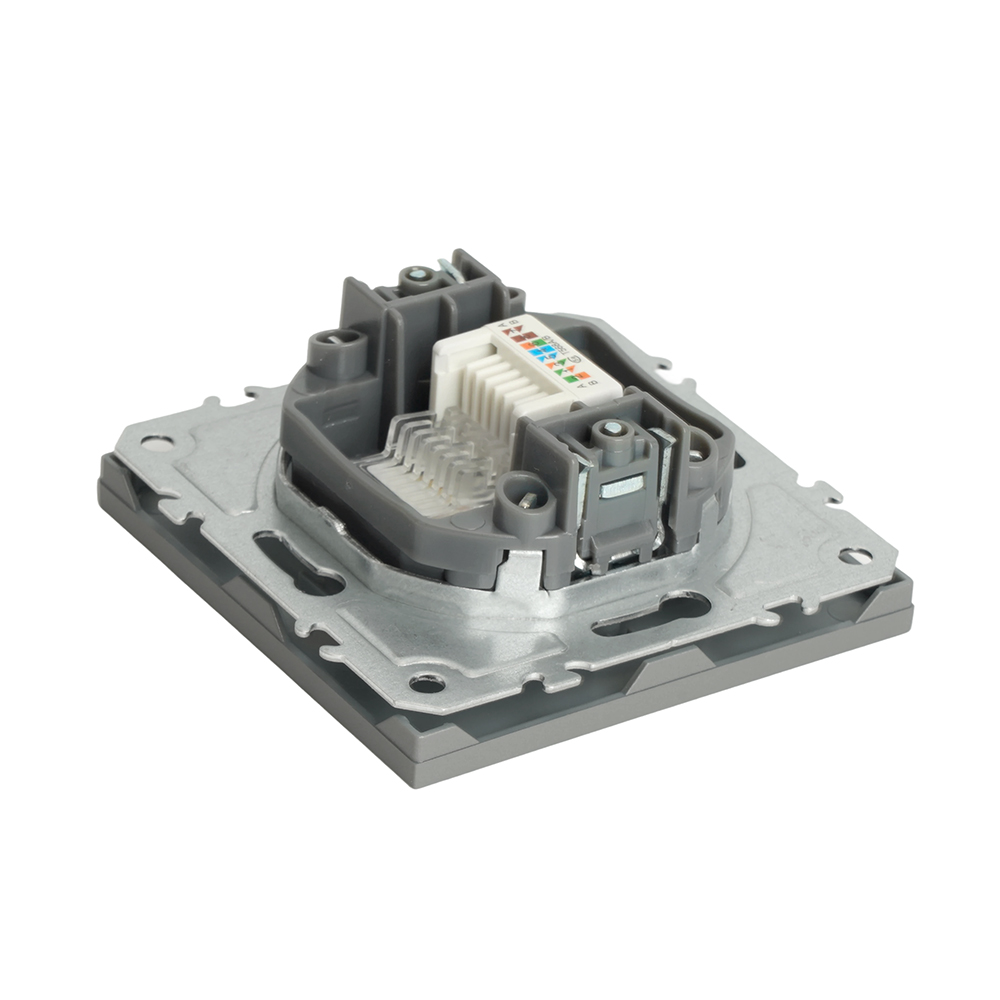 Розетка компьютерная 1-местная RJ-45 (механизм), STEKKER, серия Эмили, RST00-5117-10, платиново-серый, soft touch