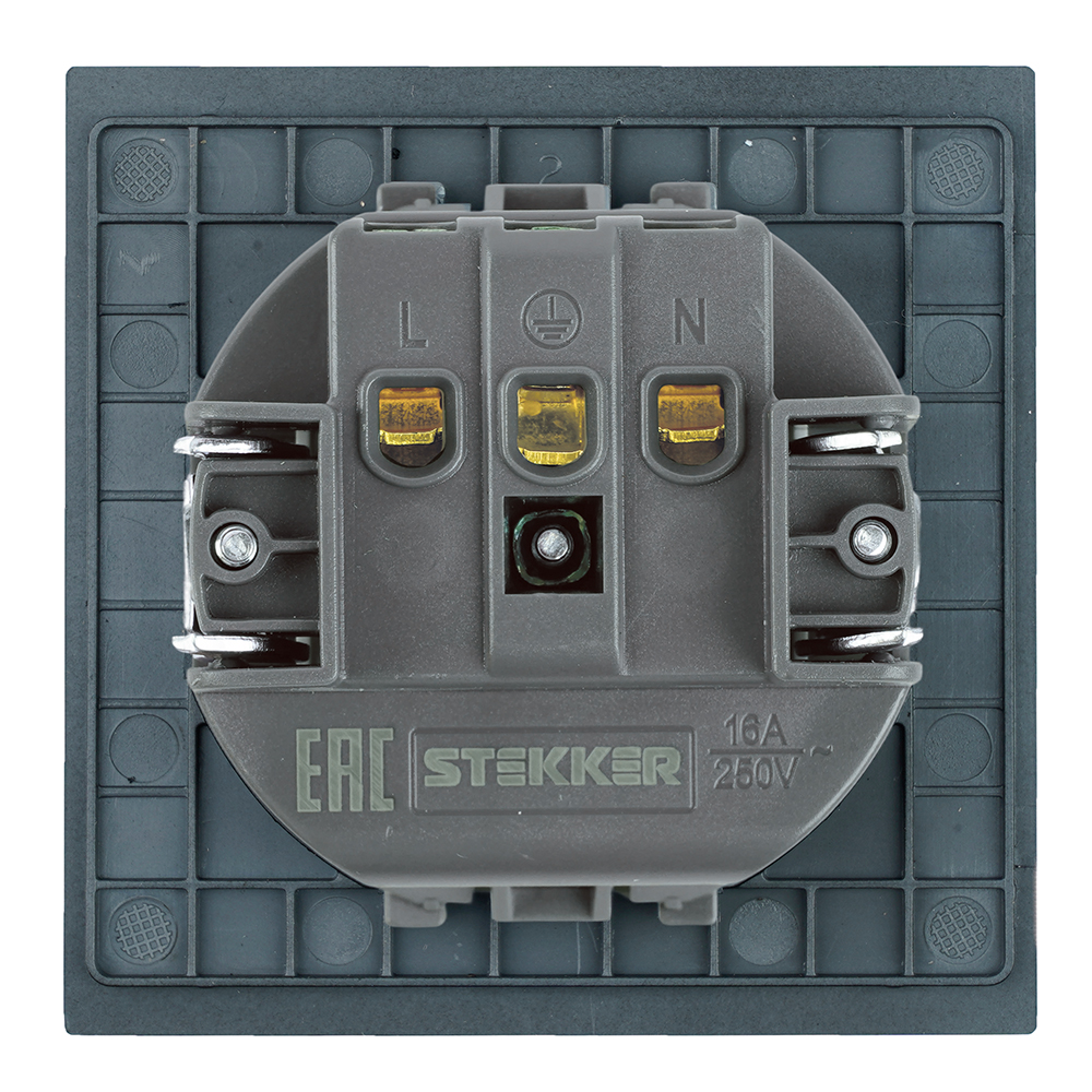 Розетка 1-местная с защитной шторкой с/з (механизм), STEKKER, 250В, 16А, серия Мия, RST16-3110-05, черный бархат