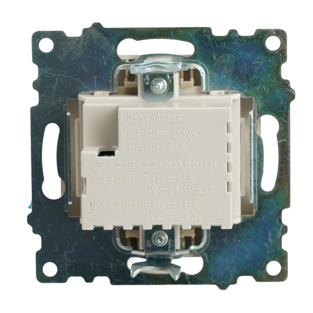 Розетка 2-местная USB + type C (механизм), 250В, 3А, max 20W, STEKKER, GLS10-7116-08, серия Катрин, золото