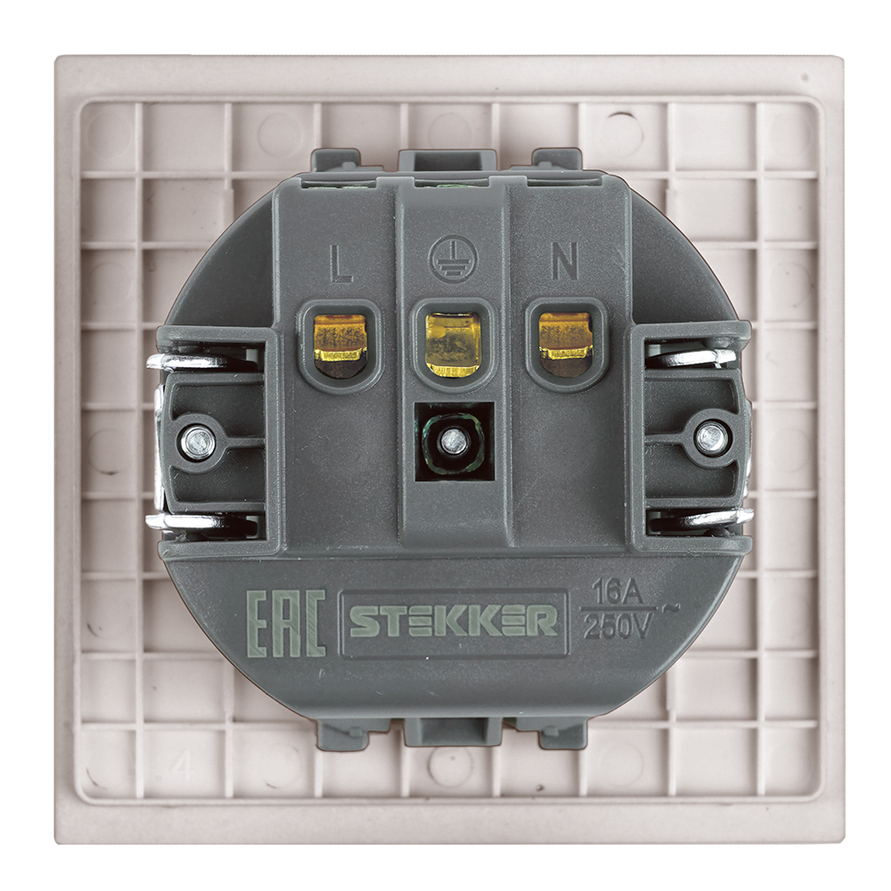 Розетка 1-местная с защитной шторкой с/з (механизм), STEKKER, 250В, 16А, серия Мия, RST16-3110-08, пудровый жемчуг