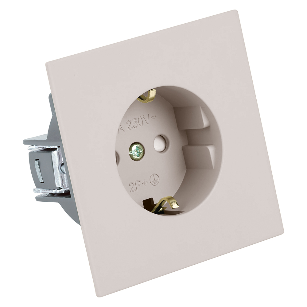 Розетка 1-местная с защитной шторкой с/з (механизм), STEKKER, 250В, 16А, серия Мия, RST16-3110-08, пудровый жемчуг