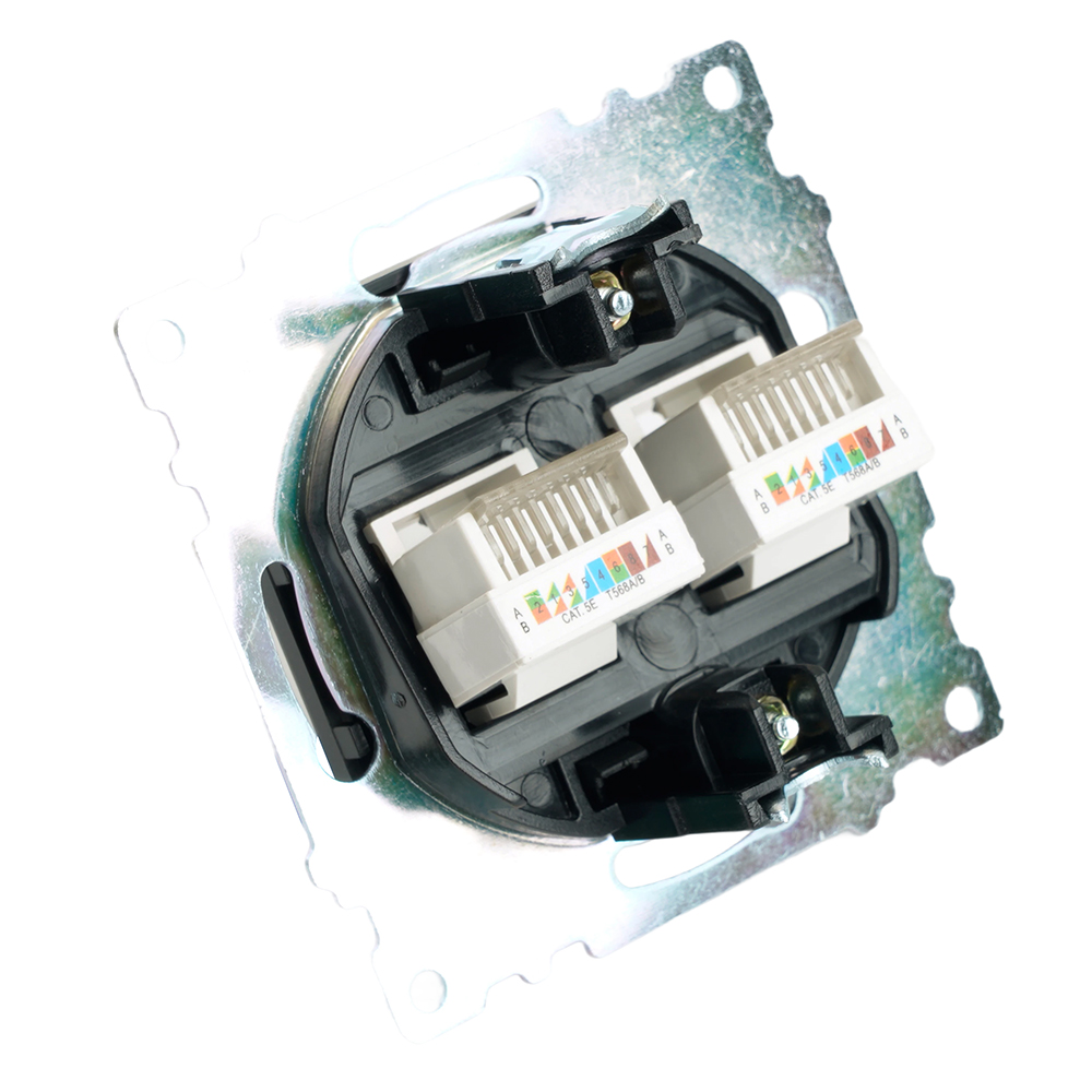 Розетка компьютерная 2-местная RJ-45 (механизм) ,STEKKER ,GLS00-7109-05, серия Катрин, черный