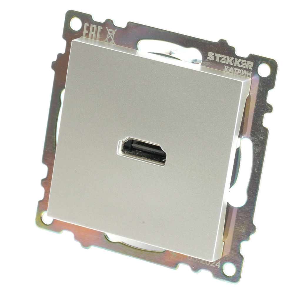 Розетка HDMI 2.1, Type A (механизм), STEKKER GLS00-7118-03, серия Катрин, серебро