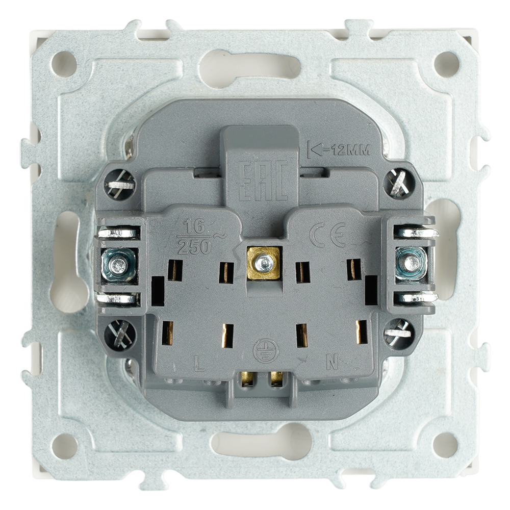 Розетка 1-местная с з/ш, с/з (механизм), СЗК, STEKKER, 250В, 16А, серия Эмили, RST16-5110-01ZK, белый фарор, soft touch
