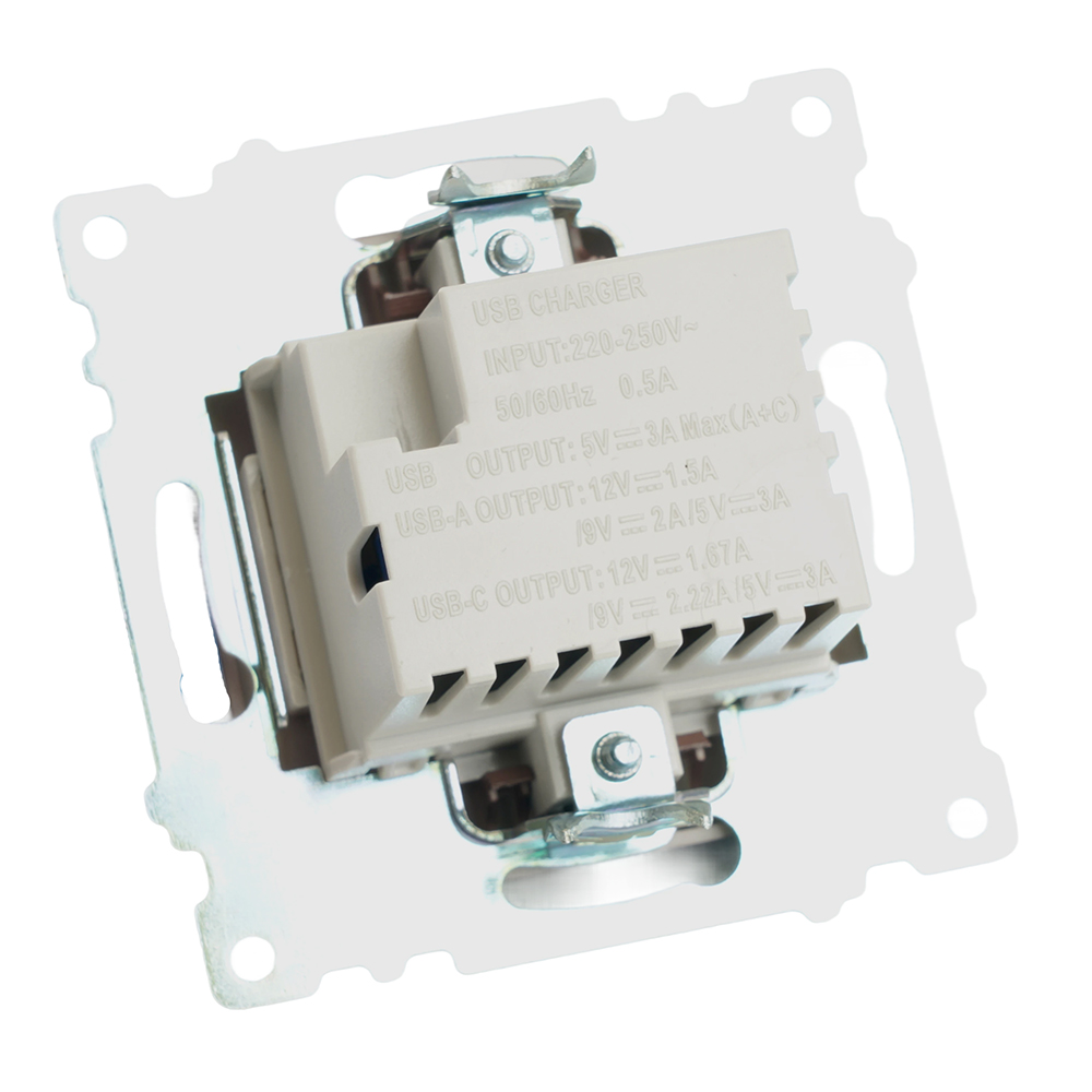 Розетка 2-местная USB + type C, STEKKER GLS10-7116-04, 250В, 3А, max 20W,серия Катрин, шоколад