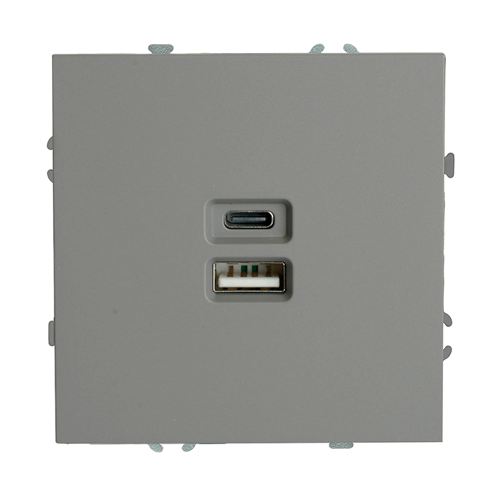 Розетка 2-местная USB + Type C (механизм), STEKKER, 250В, 20W, серия Эмили, RST10-5115-10, платиново-серый, soft touch Розетка 2-местная USB + Type C (механизм), STEKKER, 250В, 20W, серия Эмили, RST10-5115-10, платиново-серый, soft touch