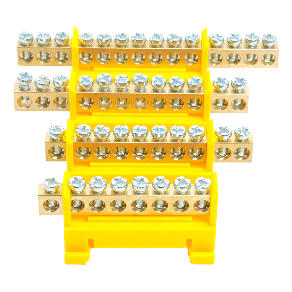 Шина "PE" на изоляторе STEKKER 6*9 тип "стойка" на DIN-рейку 10 выводов, желтый, LD556-69-10