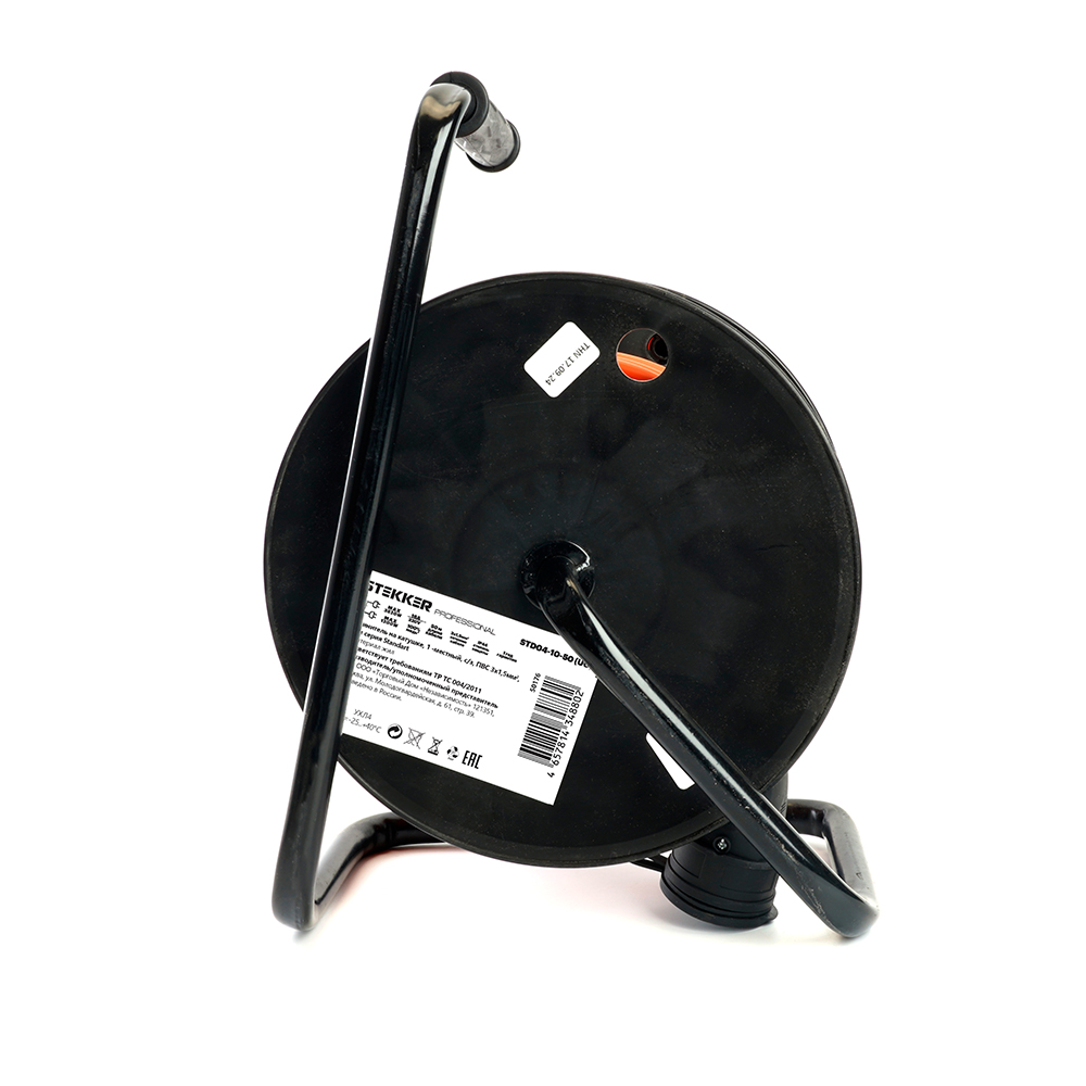 Удлинитель на пластиковой катушке STD04-10-50 (UG) 1-местный с/з 3*1,5, 50м, 250В, 16А, IP44, Standart (29410)