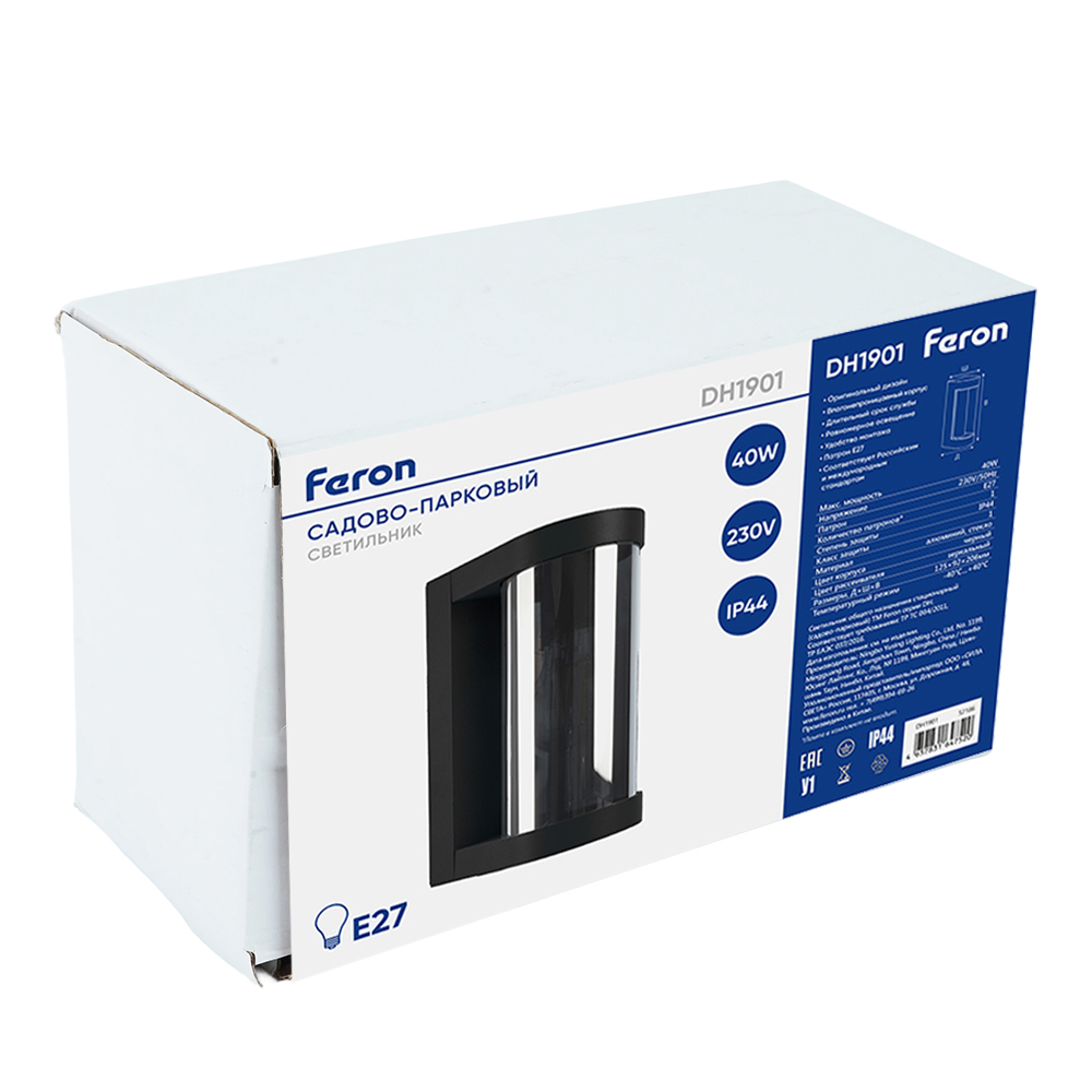 Светильник садово-парковый Feron DH1901, на стену, E27 230V, черный/зеркальный