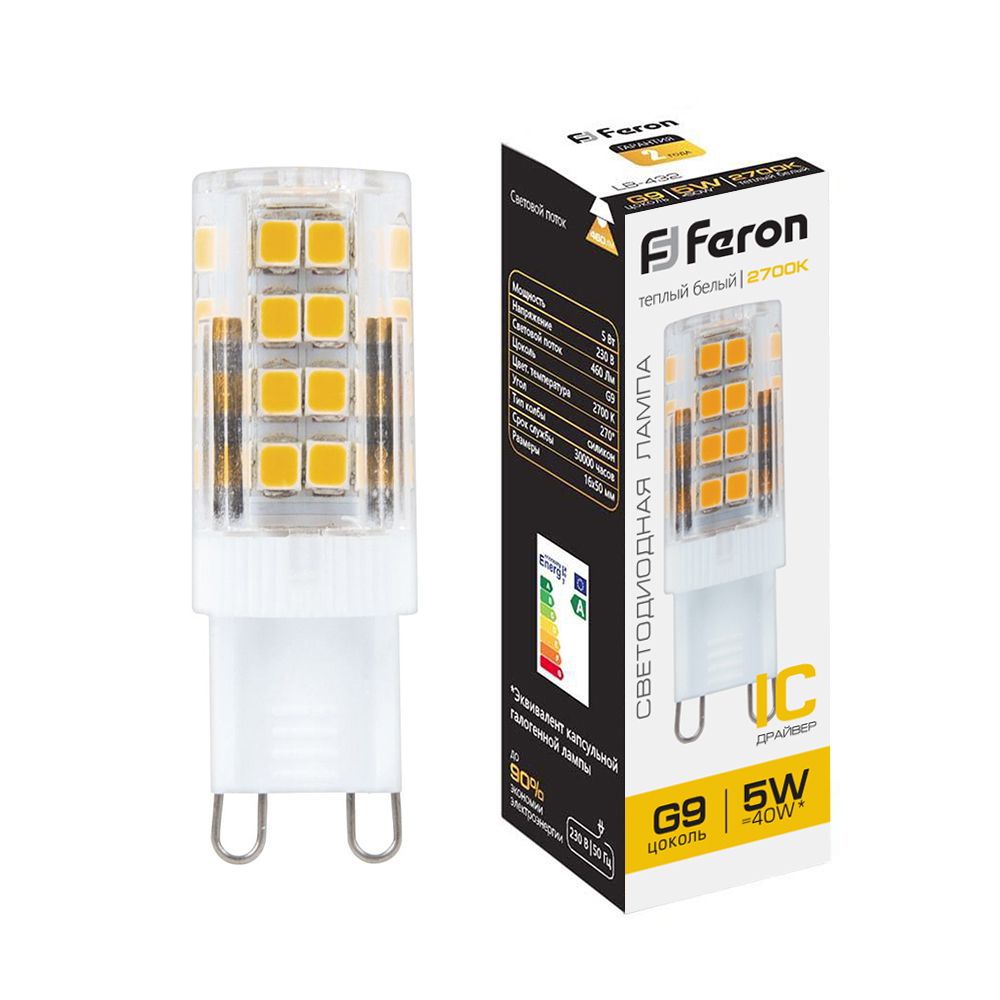 Лампа светодиодная Feron LB-432 G9 5W 175-265V 2700K