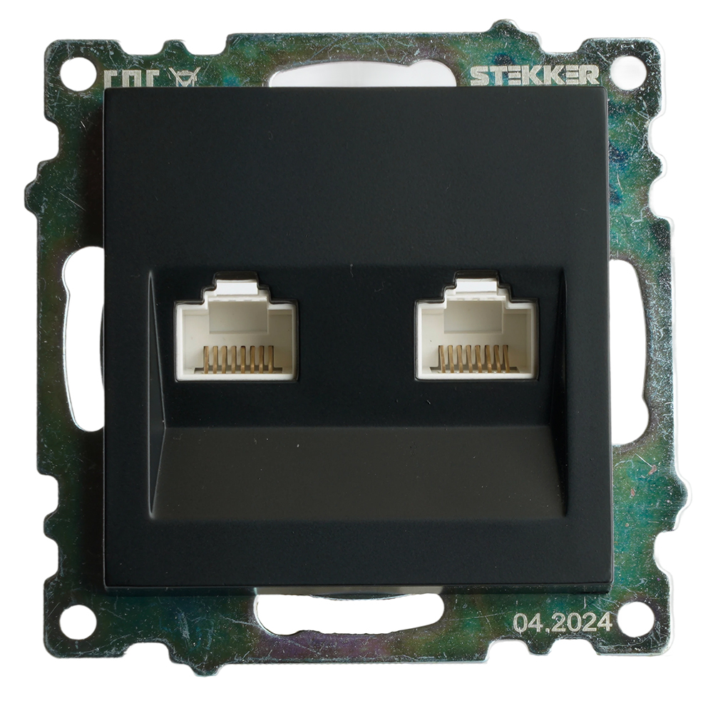 Розетка компьютерная 2-местная RJ-45 (механизм) ,STEKKER ,GLS00-7109-05, серия Катрин, черный