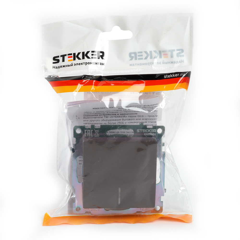 Выключатель 1-клавишный c индикатором (механизм) STEKKER GLS10-7101-04, 250В, 10А, серия Катрин, шоколад