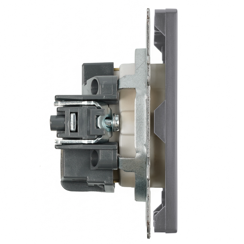 Розетка 1-местная с з/ш, с/з (механизм), СЗК, STEKKER, 250В, 16А, серия Эмили, RST16-5110-10ZK, платиново-серый, soft touch