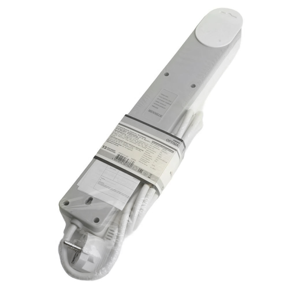 Сетевой фильтр 6-местный с/з STEKKER HM20-61-02 3x1мм2, 1,8 м, серия Optima, белый