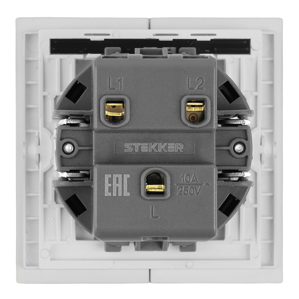Выключатель 2-клавишный c индикатором (механизм), STEKKER, 250В, 10А, серия Мия, RSW10-3102-01, белая магнолия