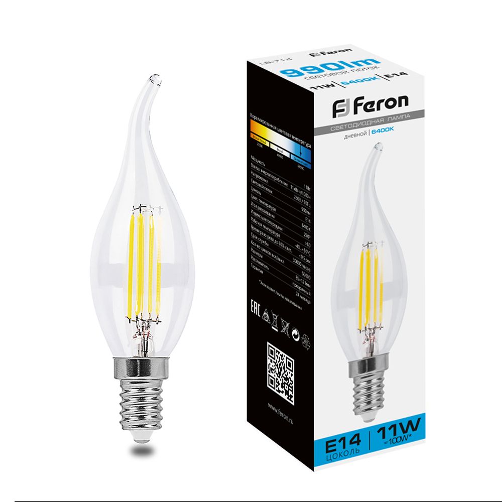 Лампа светодиодная Feron LB-714 Свеча на ветру E14 11W 230V 6400K