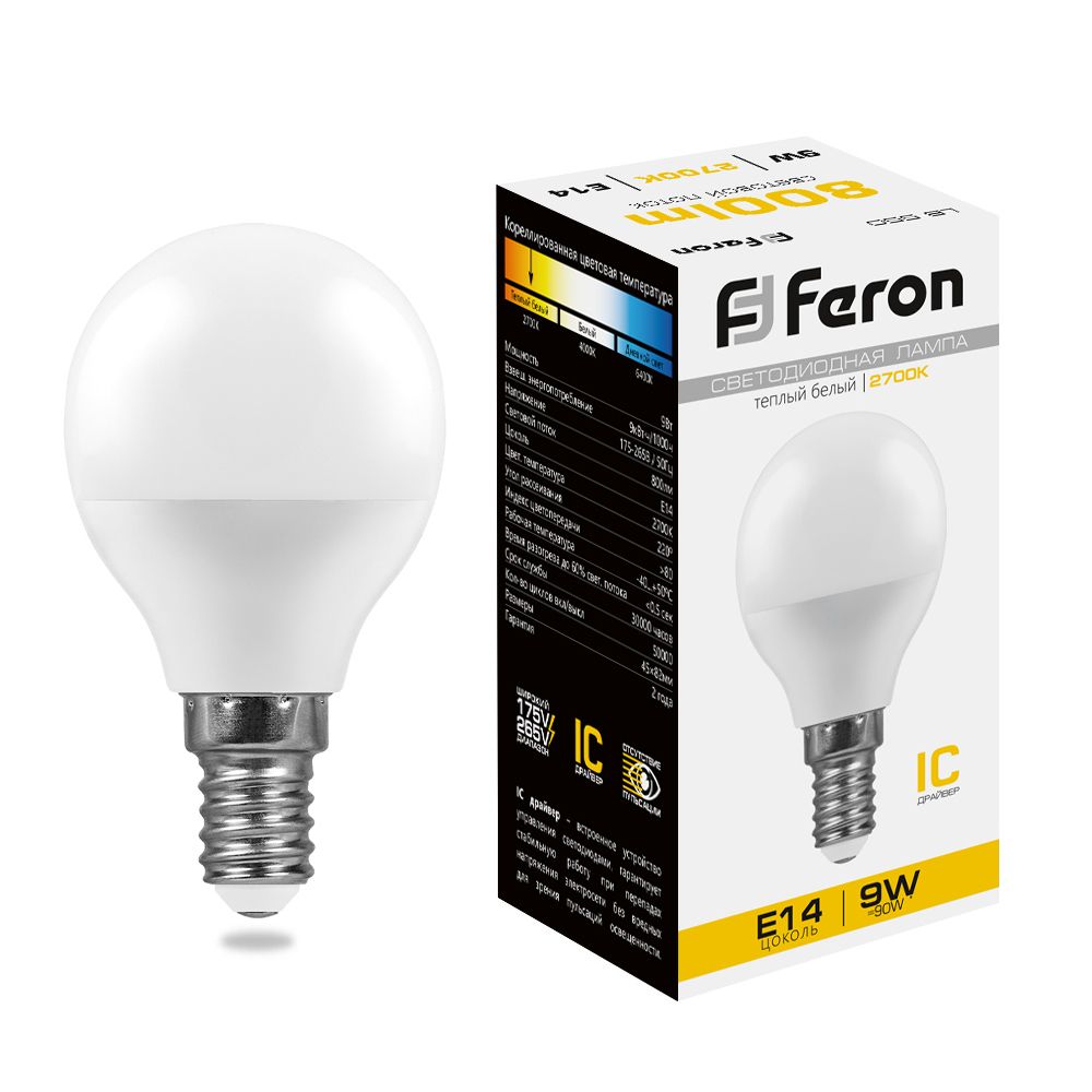 Лампа светодиодная Feron LB-550 Шарик E14 9W 175-265V 2700K