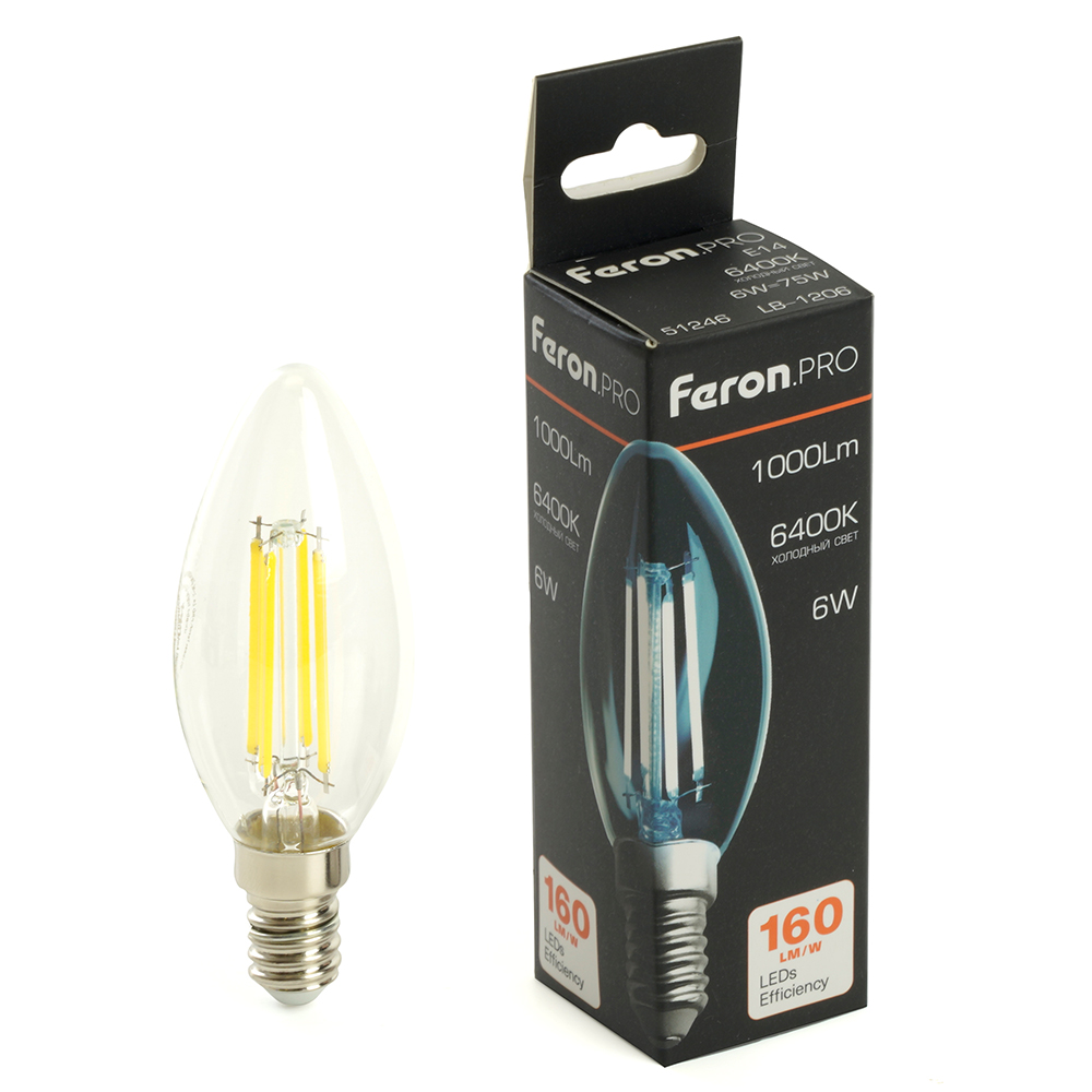 Лампа светодиодная Feron.PRO LB-1206 Свеча E14 6W 175-265V 6400K