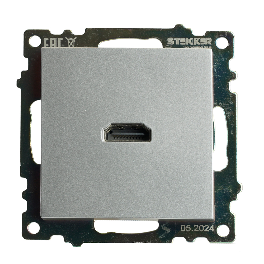 Розетка HDMI 2.1, Type A (механизм), STEKKER GLS00-7118-03, серия Катрин, серебро