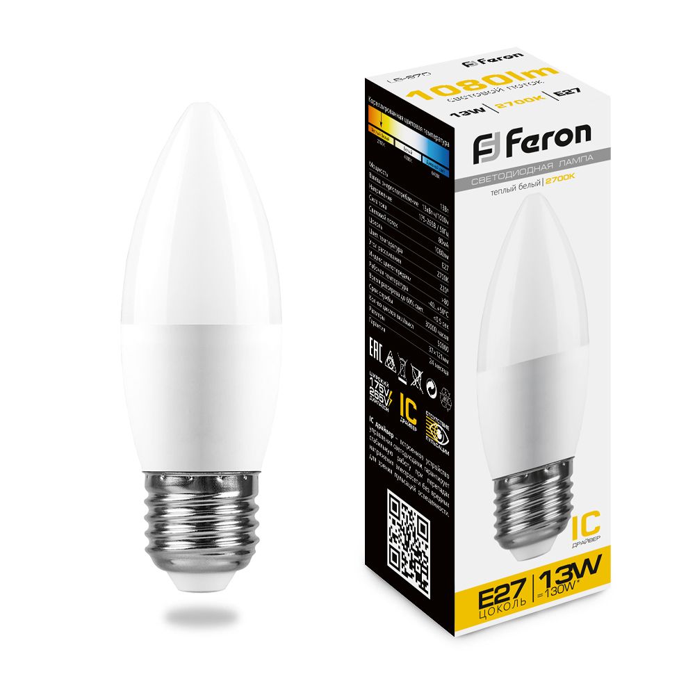 Лампа светодиодная Feron LB-970 Свеча E27 13W 175-265V 2700K