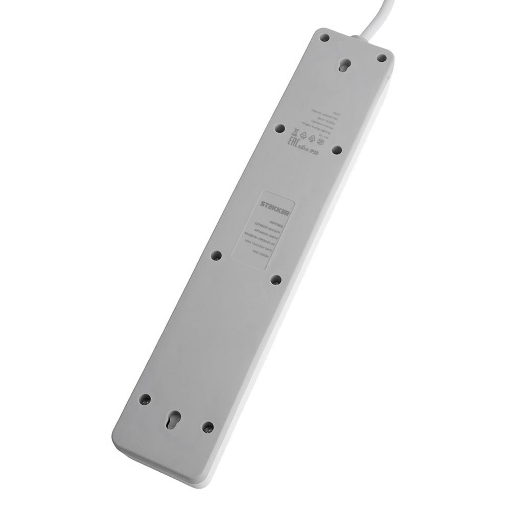 Сетевой фильтр 5-местный с/з STEKKER HM20-51-03 3x1мм2, 3 м, серия Optima, белый