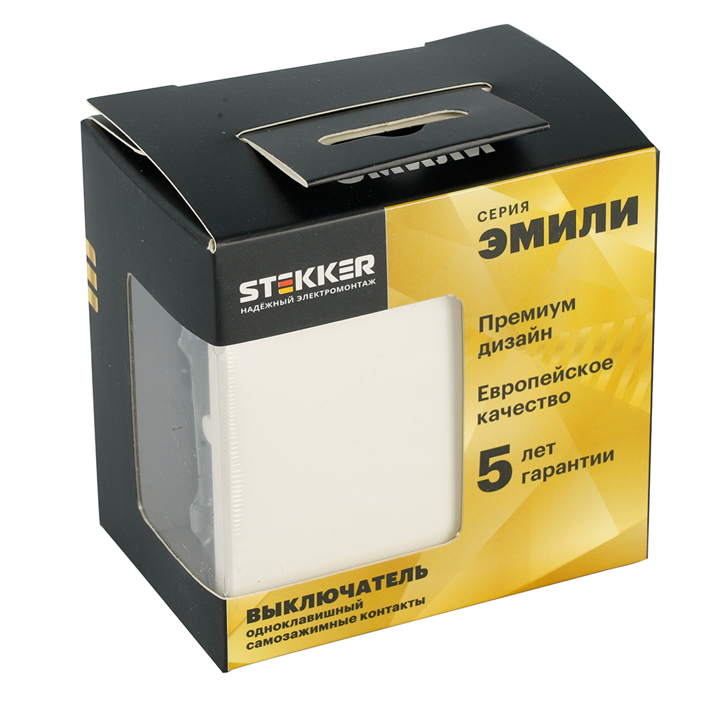 Выключатель 1-клавишный (механизм), СЗК, STEKKER, 250В, 10А, серия Эмили, RSW10-5103-01ZK, белый фарфор, soft touch