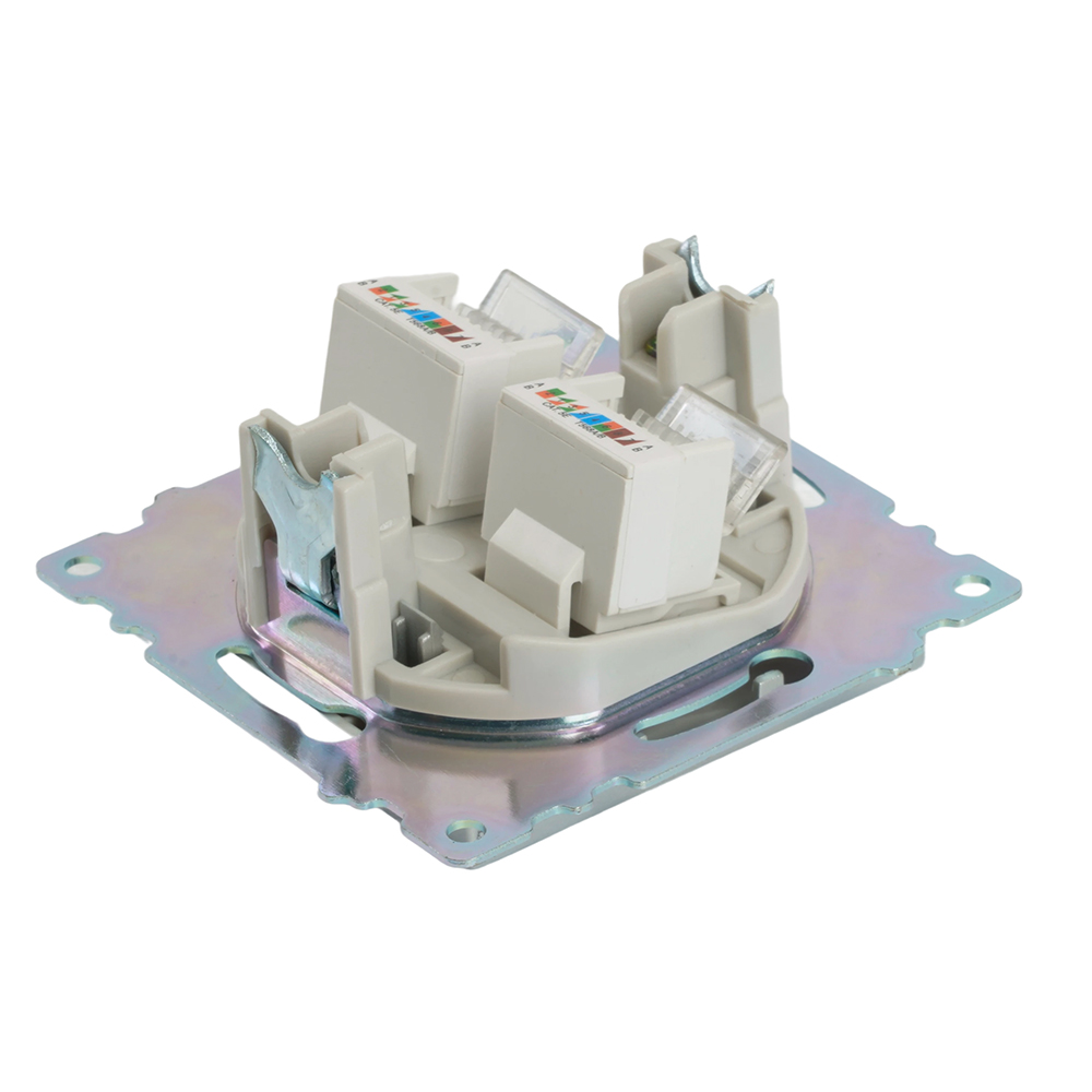 Розетка компьютерная 2-местная RJ-45 (механизм) STEKKER GLS00-7109-03 , серия Катрин, серебро