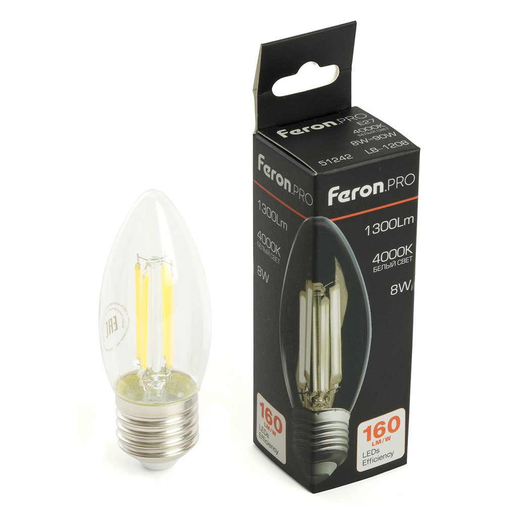 Лампа светодиодная Feron.PRO LB-1208 Свеча E27 8W 175-265V 4000K