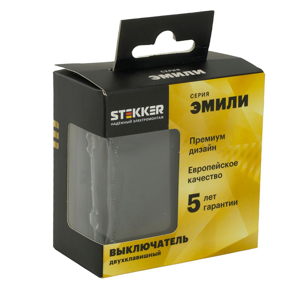 Переключатель перекрестный 2-клавишный (механизм), STEKKER, 250В, 10А, серия Эмили, RSW10-5111-01, черный уголь, soft touch