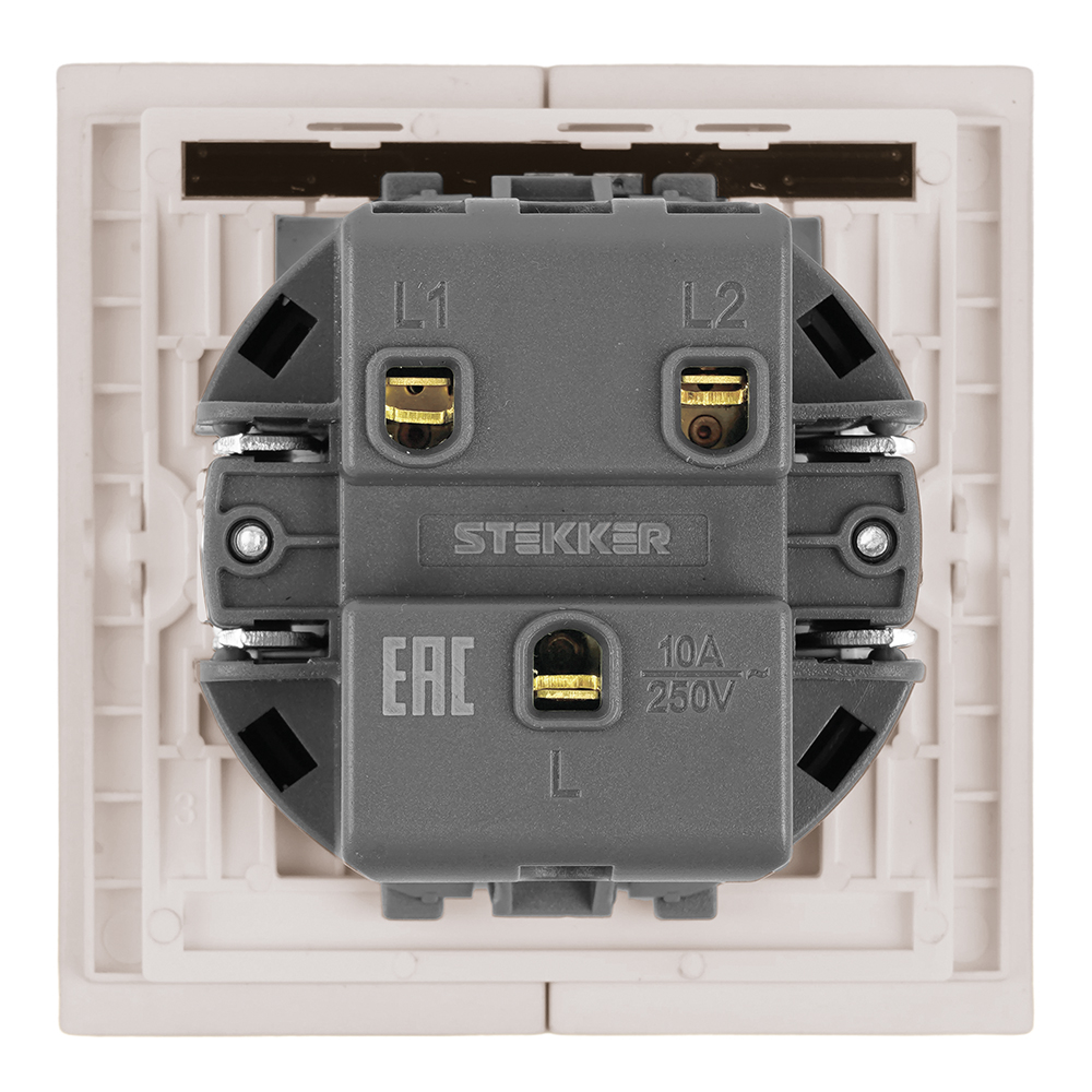 Выключатель 2-клавишный c индикатором (механизм), STEKKER, 250В, 10А, серия Мия, RSW10-3102-10, пудровый жемчуг