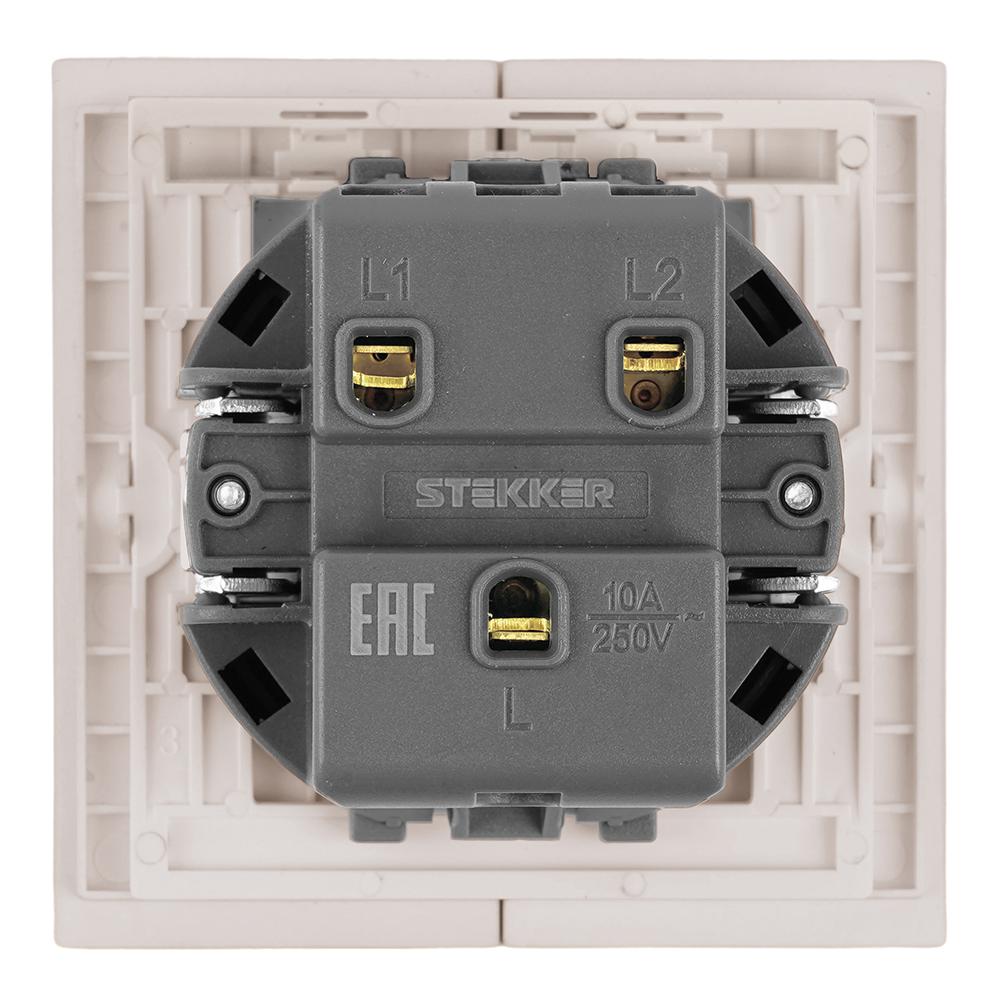 Выключатель 2-клавишный (механизм), STEKKER, 250В, 10А, серия Мия, RSW10-3104-08, пудровый жемчуг