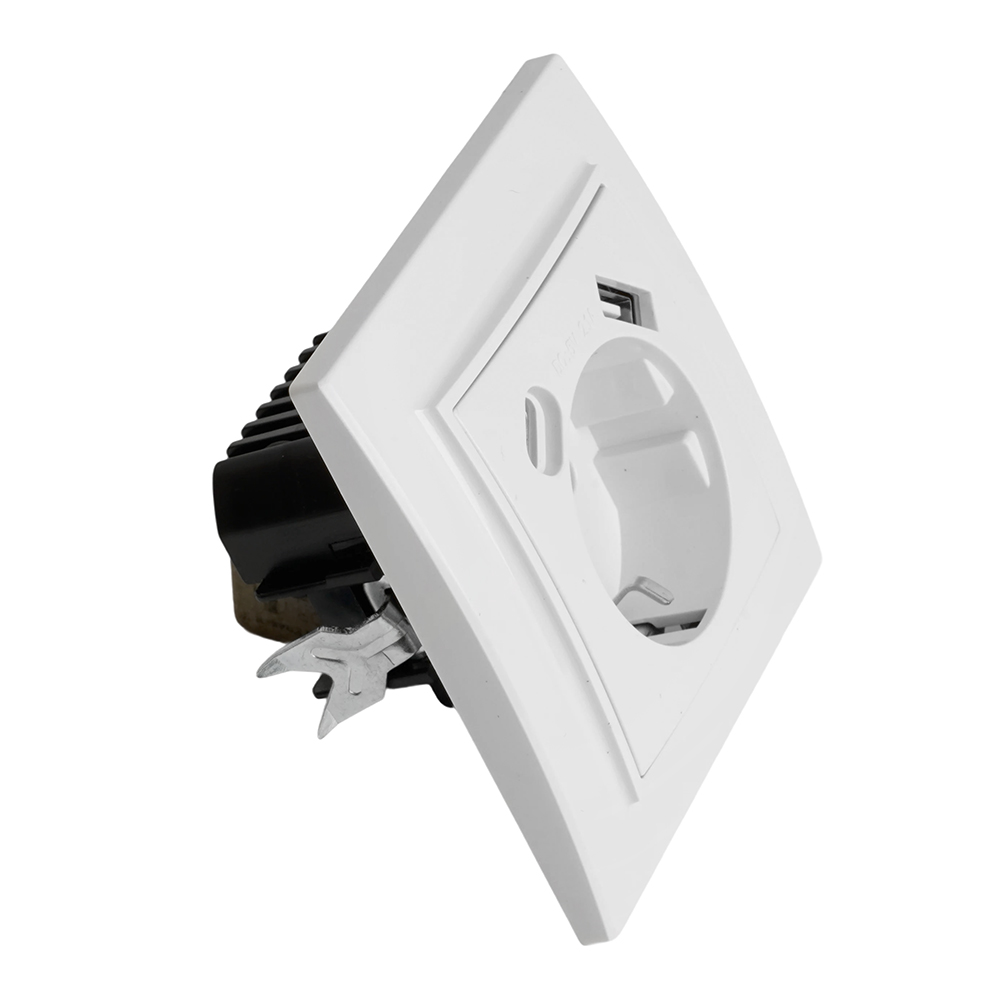 Розетка 1-местная STEKKER, PST16-9016-01, 250В, 2.1А с USB+ type C, серия Эрна, белый