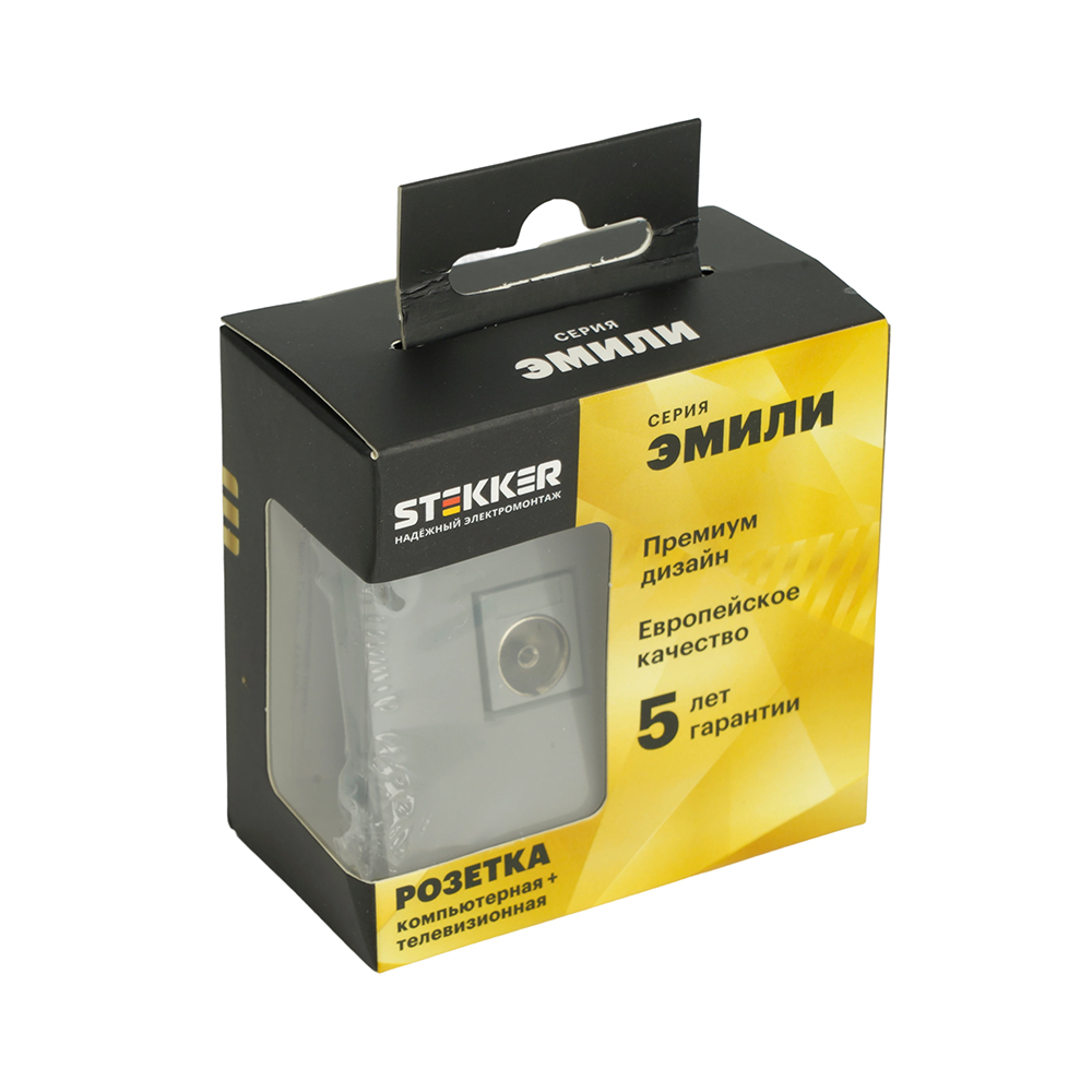 Розетка TV + компьютерная RJ-45 (механизм), STEKKER, серия Эмили, RST00-5106-10, платиново-серый, soft touch