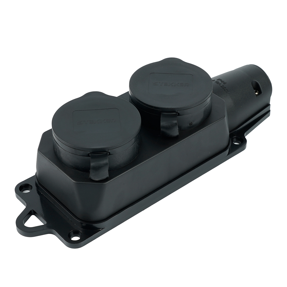 Розетка переносная 2-местная c/з STEKKER, RST16-22-44, 250В, 16А, IP44, черный  бренда Stekker Розетка переносная 2-местная c/з STEKKER, RST16-22-44, 250В, 16А, IP44, черный  от компании Stekker