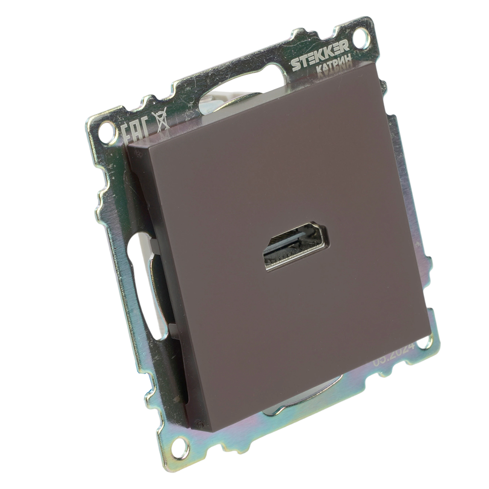 Розетка HDMI 2.1, Type A (механизм), STEKKER GLS00-7118-04, серия Катрин, шоколад