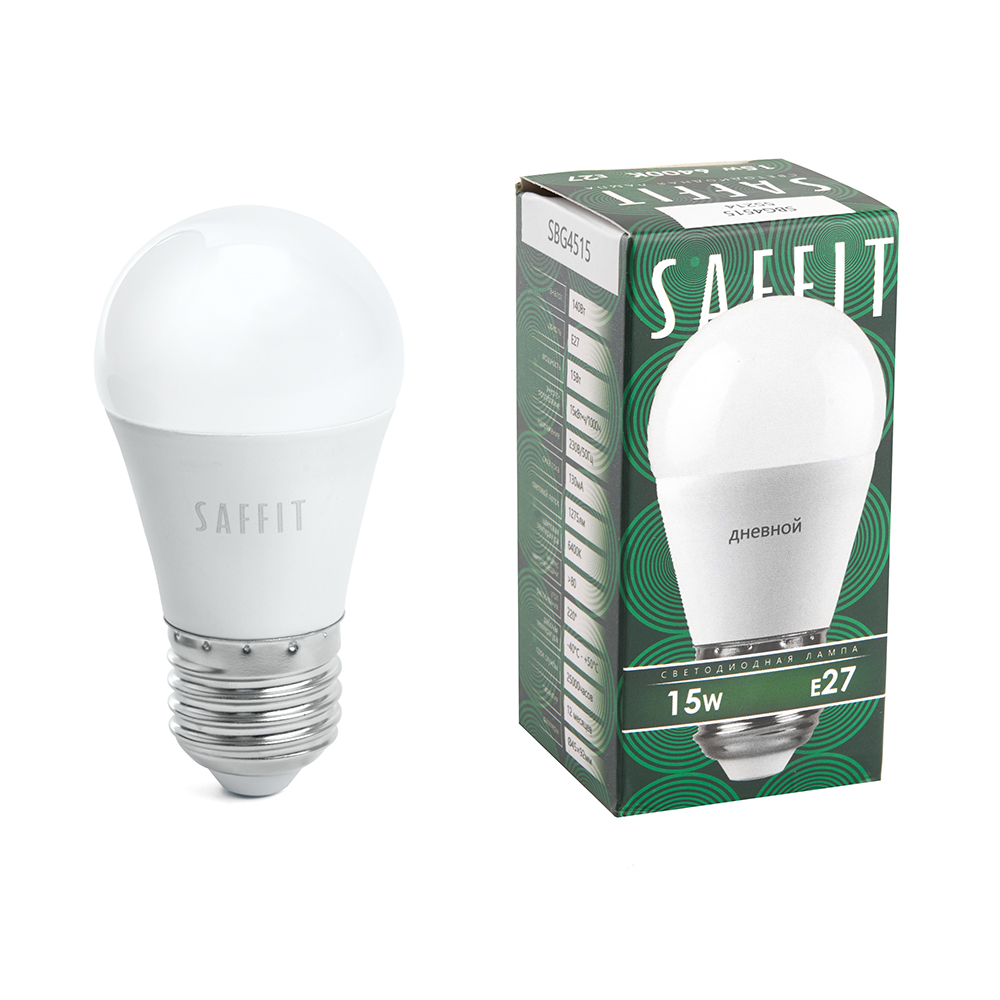 Лампа светодиодная SAFFIT SBG4515 Шарик E27 15W 230V 6400K