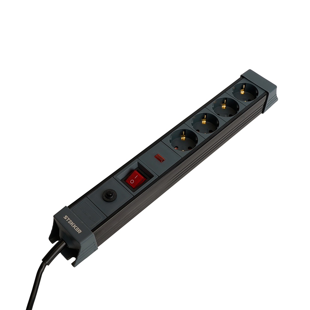 Сетевой фильтр 4-местный с/з STEKKER 3x1мм2, 5 м, 250В, 16А, серия Techno, HM22-41-05, черный