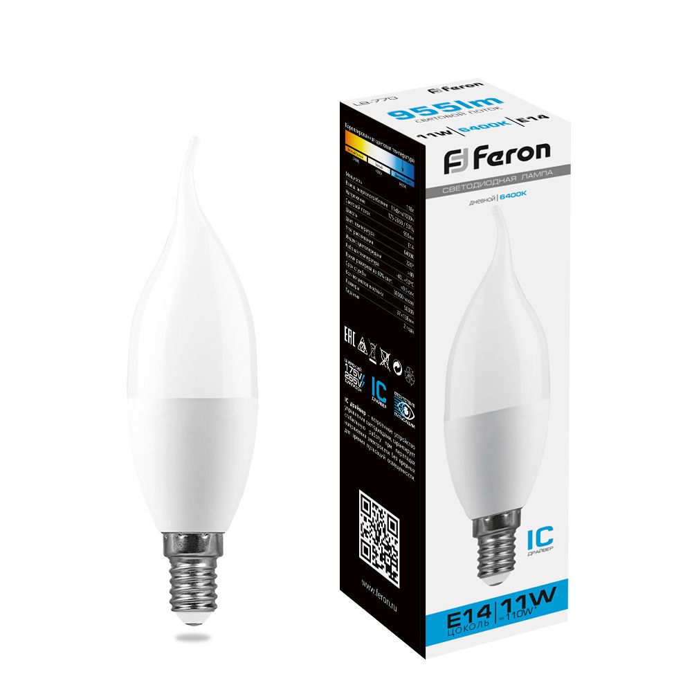 Лампа светодиодная Feron LB-770 Свеча на ветру E14 11W 175-265V 6400K