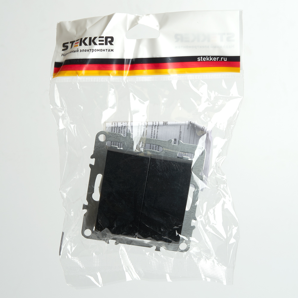 Выключатель 2-клавишный (механизм), STEKKER, PSW10-9104-03, 250В, 10А, серия Эрна, черный
