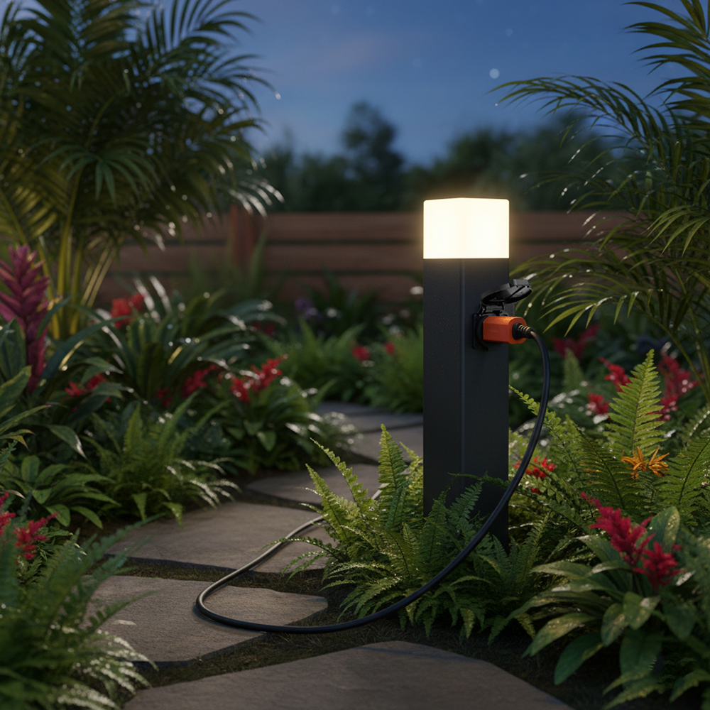 Светильник садово-парковый с розеткой Feron DH0206, столб,  E27 230V, черный