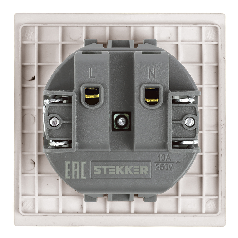 Розетка 1-местная с защитной шторкой (механизм), STEKKER, б/з, 250В, 16А, серия Мия, RST16-3109-08, пудровый жемчуг