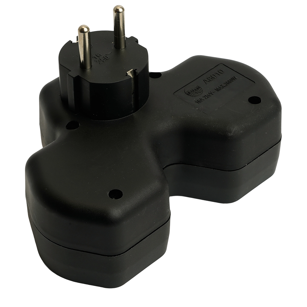 Разветвитель сетевой 3-местный с/з STEKKER ADP16-13-21, 250V,16A, ABS огнеустойчивый пластик, черный