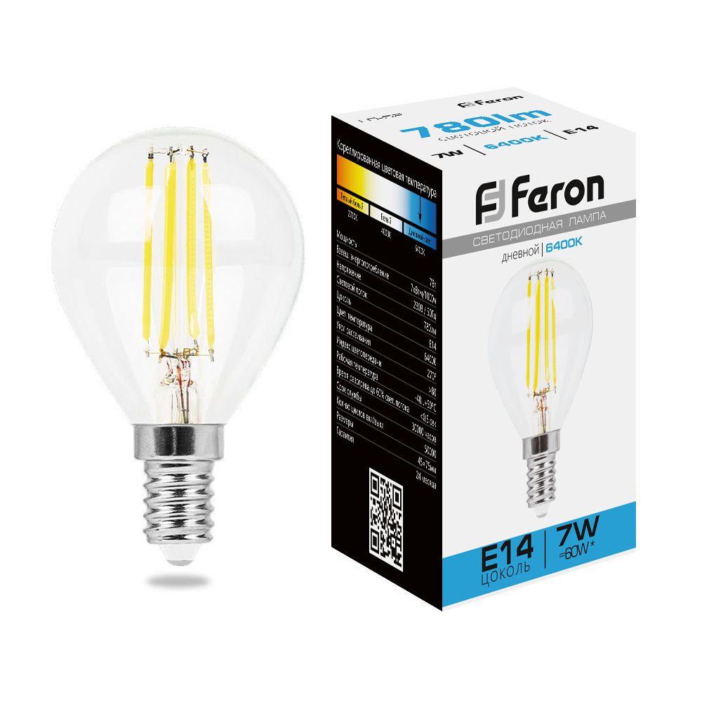 Лампа светодиодная Feron LB-52 Шарик E14 7W 230V 6400K