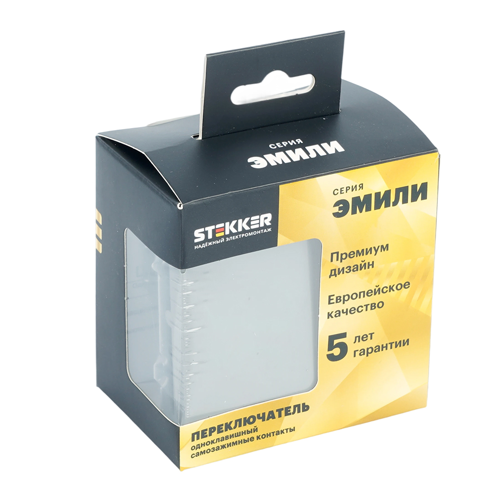 Переключатель 1-клавишный (механизм), СЗК, STEKKER, 250В, 10A, серия Эмили, RSW10-5105-10ZK, платиново-серый, soft touch