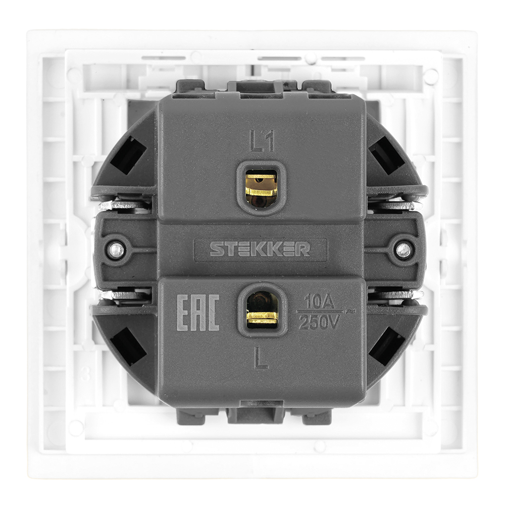 Выключатель 1-клавишный самовозвратный (механизм), STEKKER, 250В, 10А, серия Мия, RSW10-3112-01, белая магнолия
