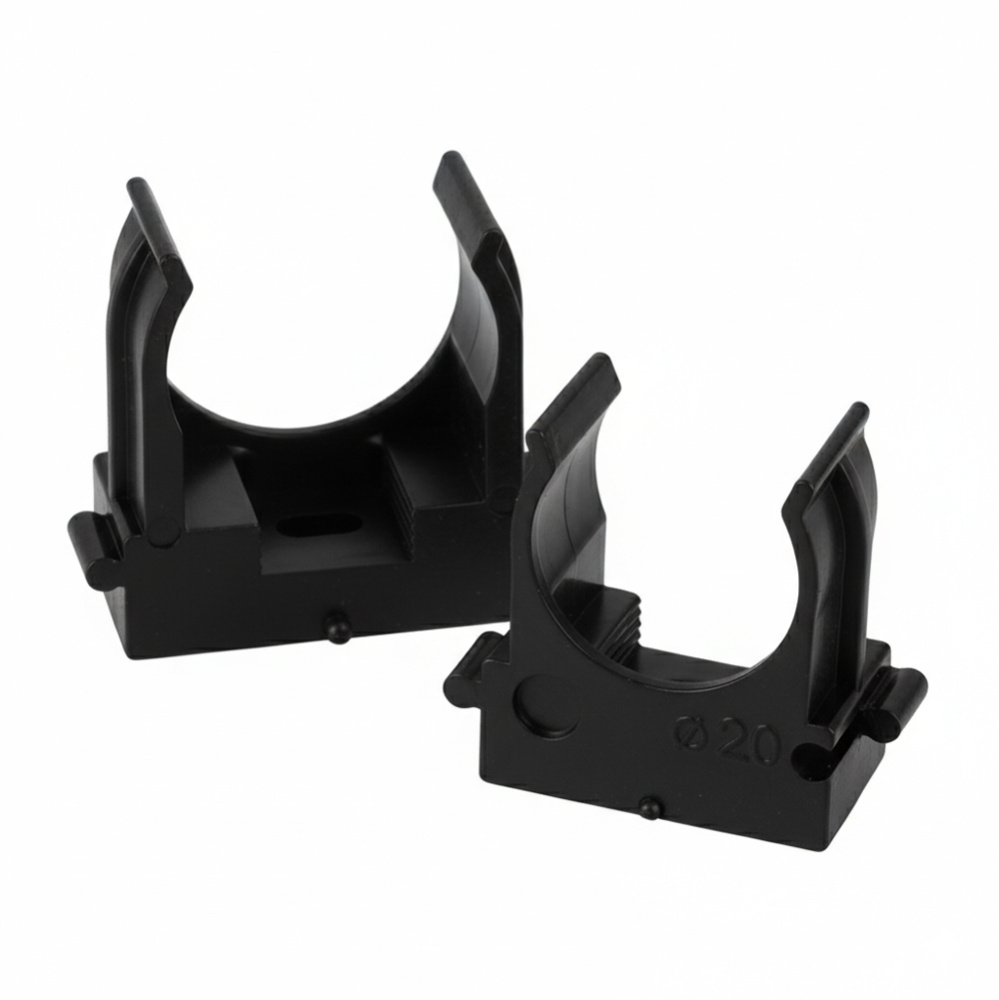 Крепеж-клипса для труб для прямого монтажа STEKKER PMPH20B черная в п/э D20 мм (упаковка 100 шт)