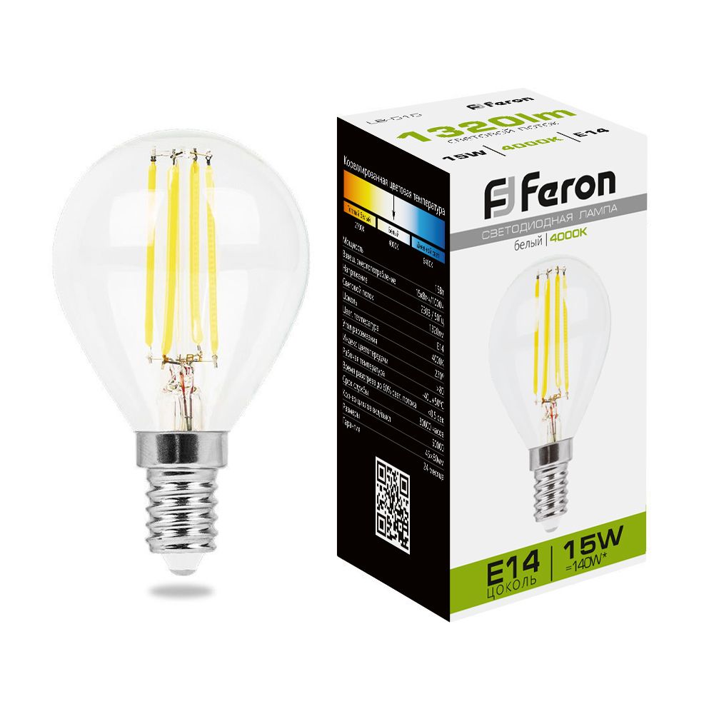 Лампа светодиодная Feron LB-515 Шарик E14 15W 230V 4000K